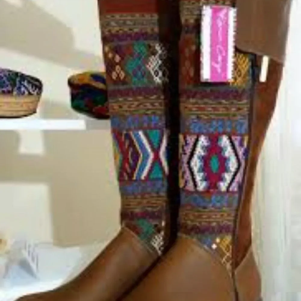 Karim Corzo Embroidered Tall Leather Boots Sz 36
